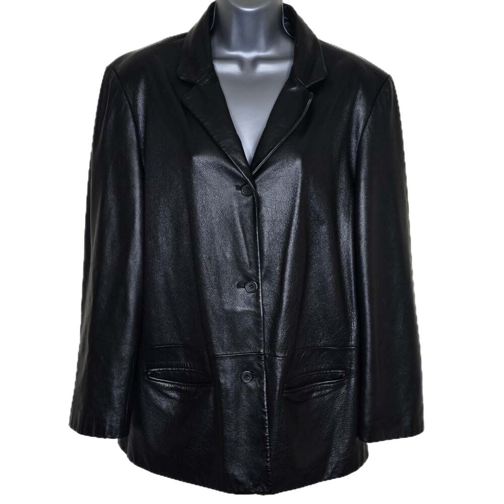 Outbrook Genuine Nappa Leather Blazer Jacket Women's Large Black Vintage